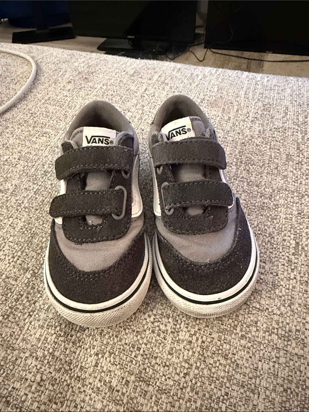 Vans Kids Gray and White Velcro Skate Sneakers